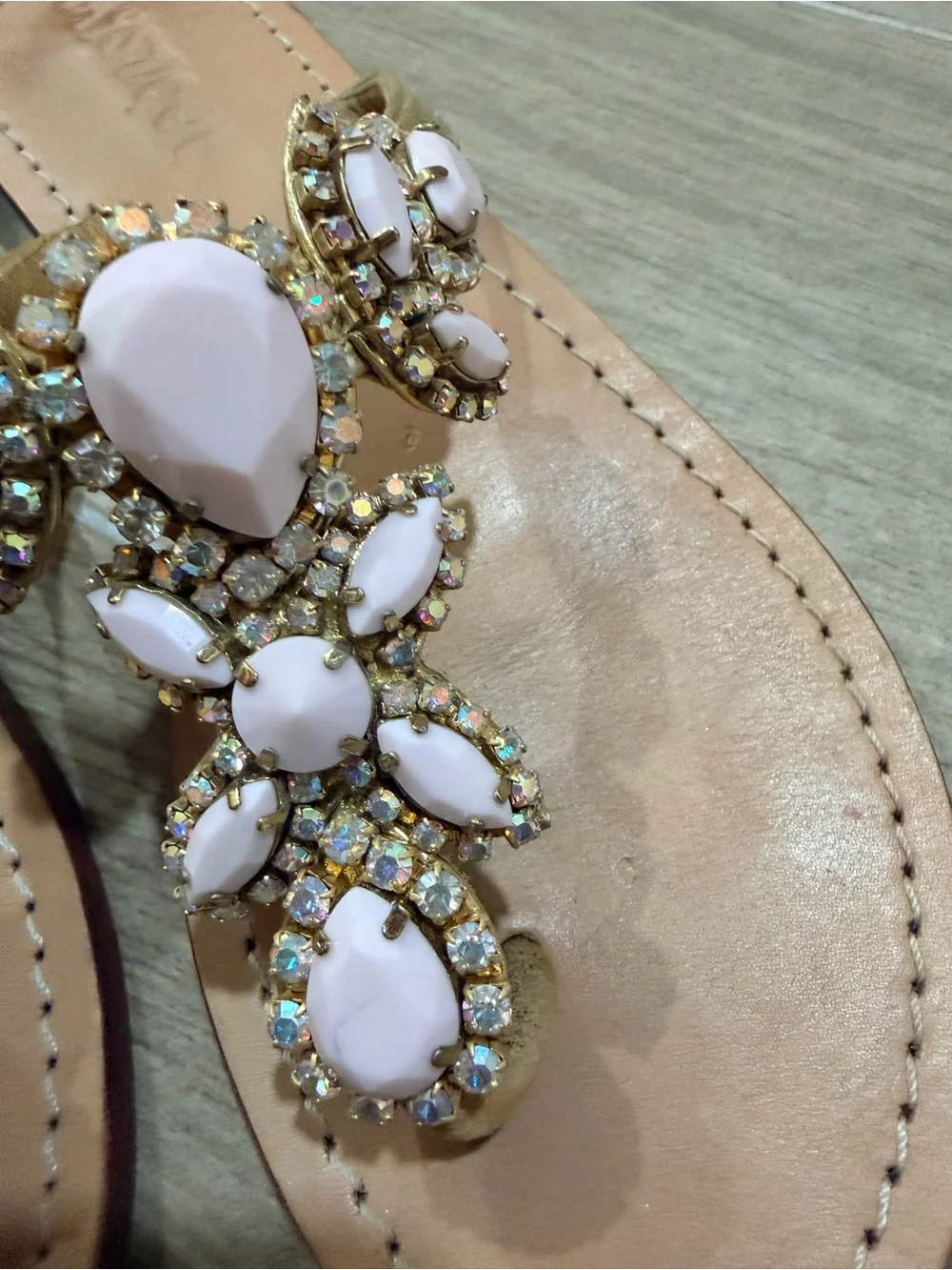 Mystique Boca Raton Pink Crystal Jeweled Leather Thong Sandals size 7